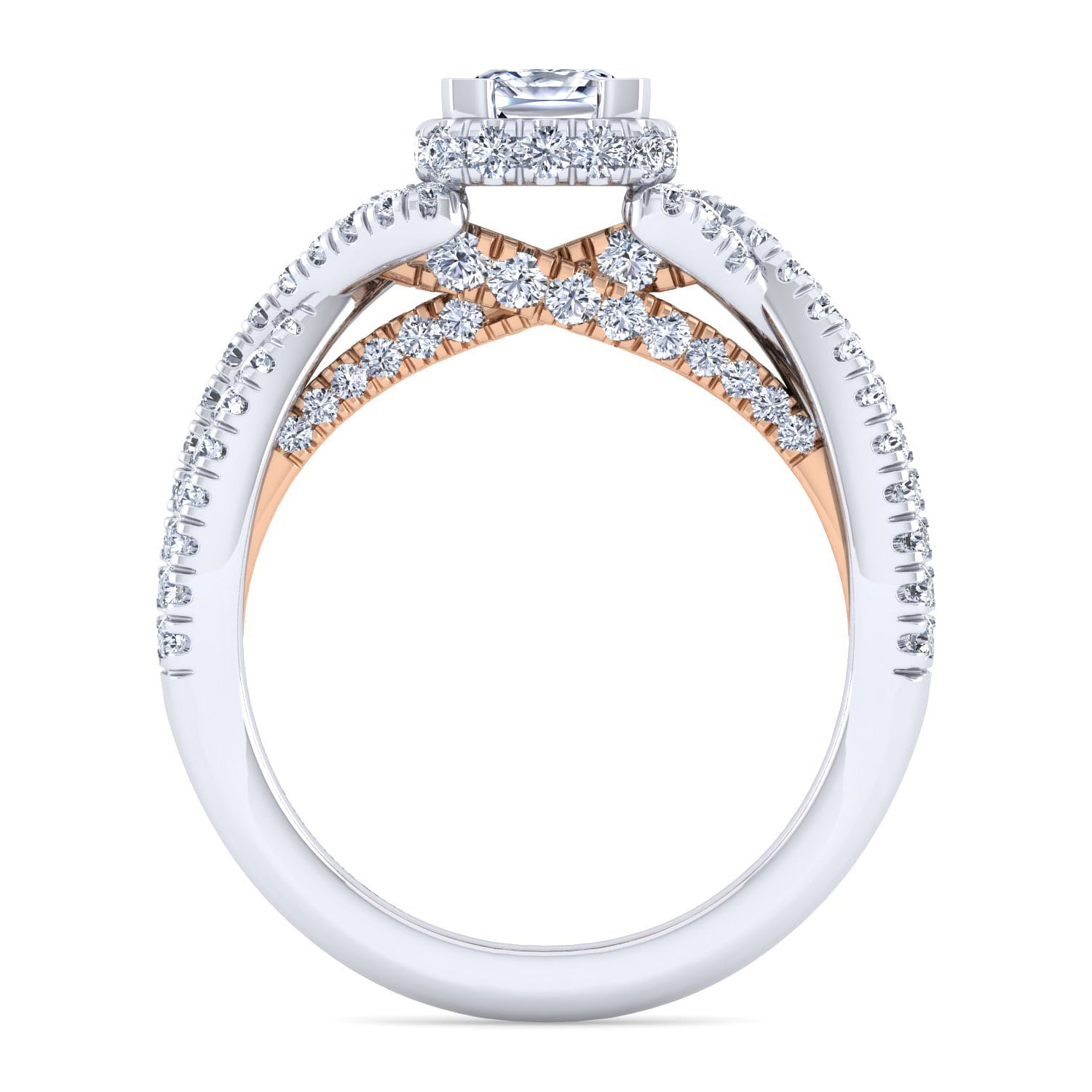 14K White-Rose Gold Twisted Cushion Cut Diamond Engagement Ring