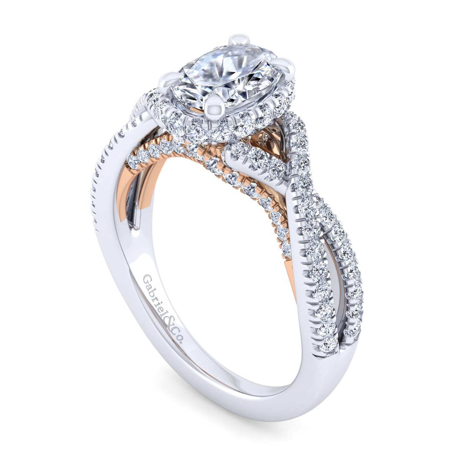 14K White-Rose Gold Twisted Oval Diamond Engagement Ring