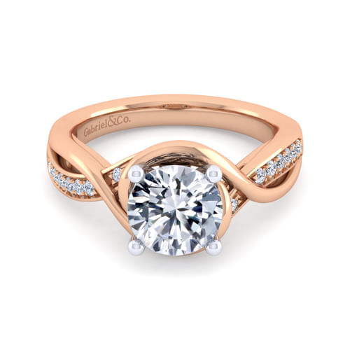 14K White-Rose Gold Twisted Round Diamond Engagement Ring