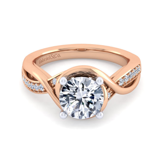 Gabriel - 14K White-Rose Gold Twisted Round Diamond Engagement Ring