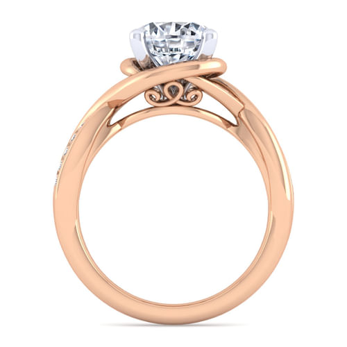 14K White-Rose Gold Twisted Round Diamond Engagement Ring