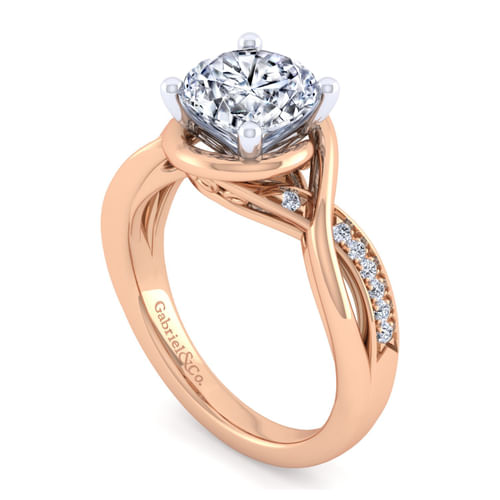 14K White-Rose Gold Twisted Round Diamond Engagement Ring