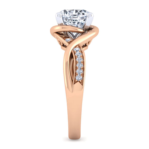 14K White-Rose Gold Twisted Round Diamond Engagement Ring