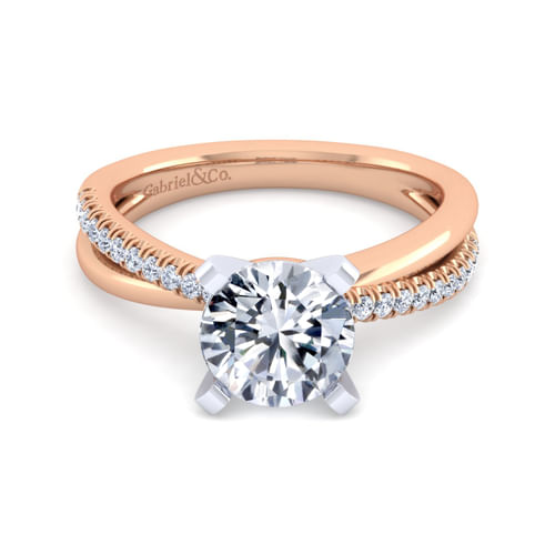 14K White-Rose Gold Twisted Round Diamond Engagement Ring