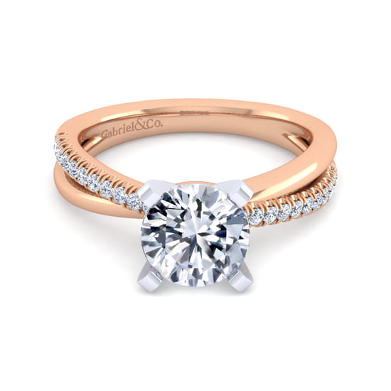 Gabriel - 14K White-Rose Gold Twisted Round Diamond Engagement Ring
