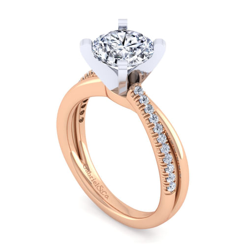 14K White-Rose Gold Twisted Round Diamond Engagement Ring