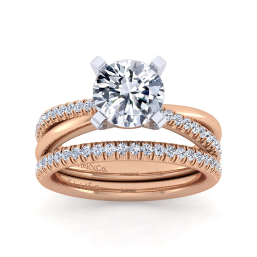 14K White-Rose Gold Twisted Round Diamond Engagement Ring