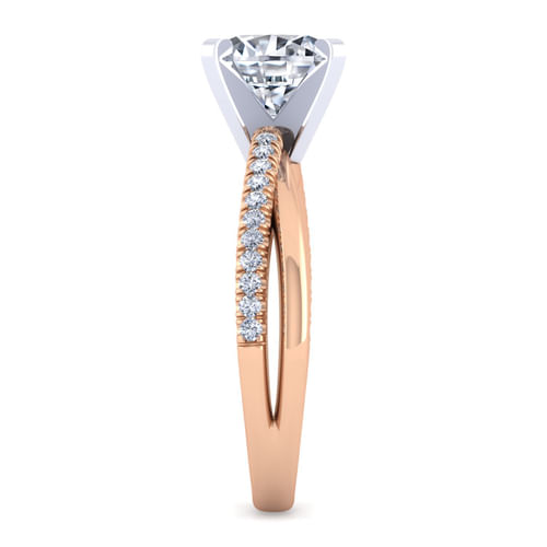 14K White-Rose Gold Twisted Round Diamond Engagement Ring