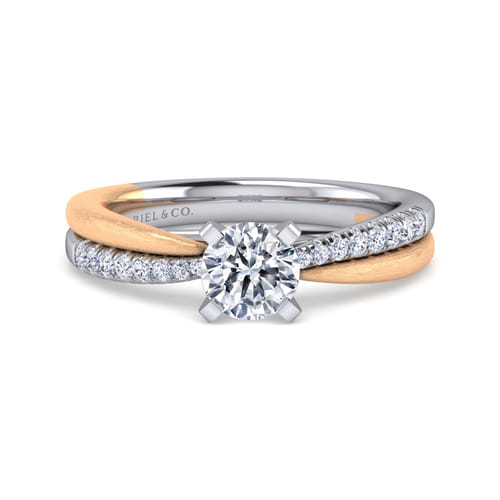 14K White-Rose Gold Twisted Round Diamond Engagement Ring