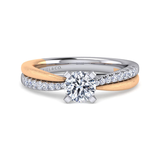 Gabriel - 14K White-Rose Gold Twisted Round Diamond Engagement Ring