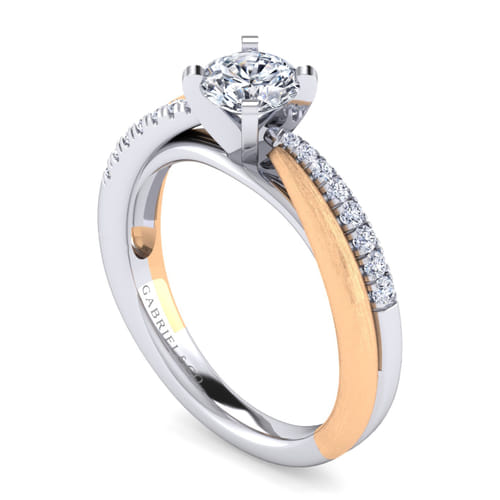 14K White-Rose Gold Twisted Round Diamond Engagement Ring