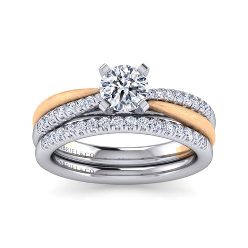 14K White-Rose Gold Twisted Round Diamond Engagement Ring
