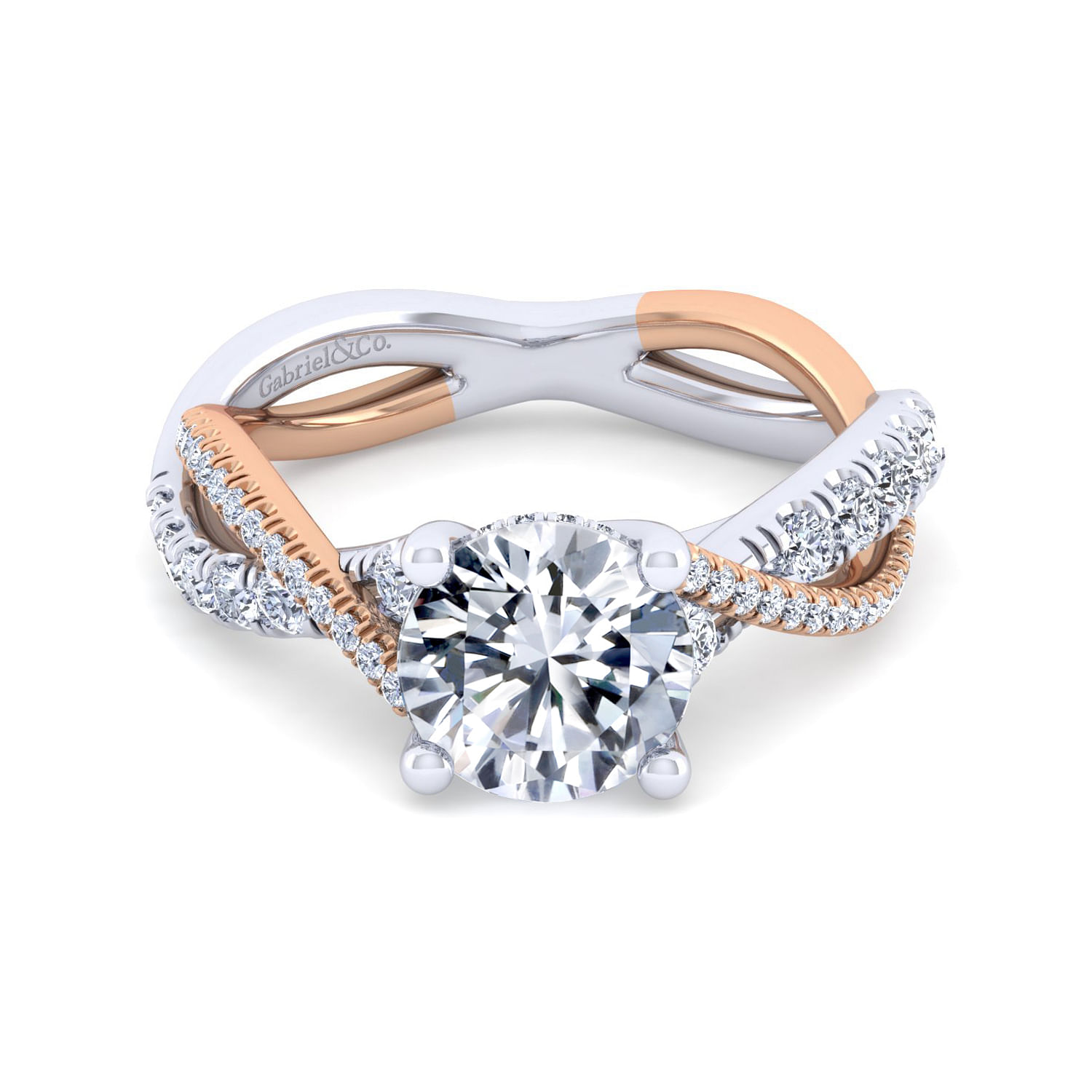 14K White-Rose Gold Twisted Round Diamond Engagement Ring