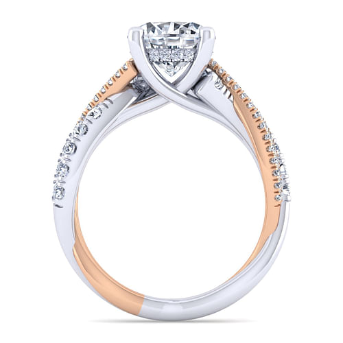 14K White-Rose Gold Twisted Round Diamond Engagement Ring