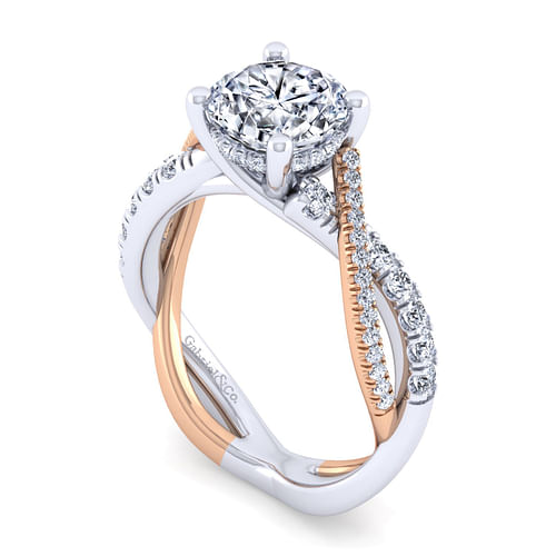 14K White-Rose Gold Twisted Round Diamond Engagement Ring