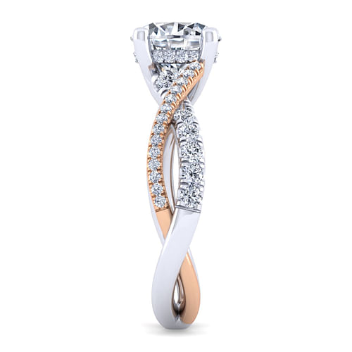 14K White-Rose Gold Twisted Round Diamond Engagement Ring