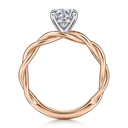 14K White-Rose Gold Twisted Round Diamond Engagement Ring