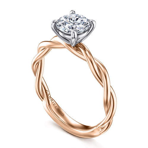 14K White-Rose Gold Twisted Round Diamond Engagement Ring