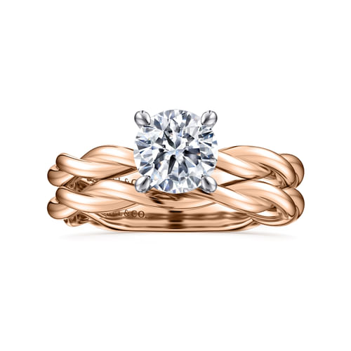 14K White-Rose Gold Twisted Round Diamond Engagement Ring