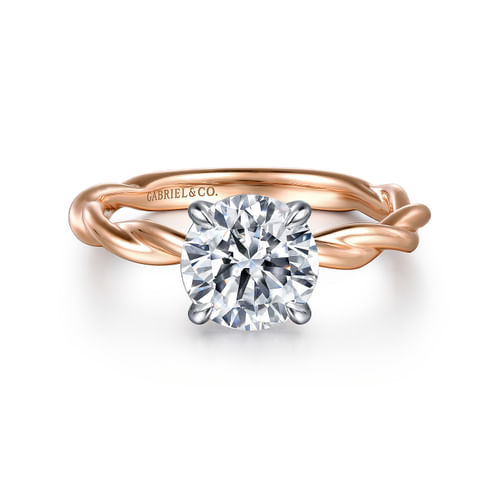 14K White-Rose Gold Twisted Round Diamond Engagement Ring