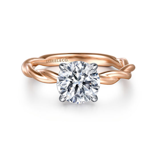 Gabriel - 14K White-Rose Gold Twisted Round Diamond Engagement Ring