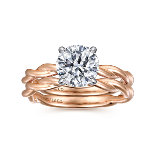 14K White-Rose Gold Twisted Round Diamond Engagement Ring