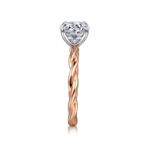 14K White-Rose Gold Twisted Round Diamond Engagement Ring