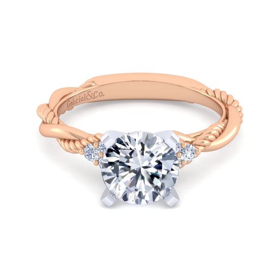Gabriel - 14K White-Rose Gold Twisted Round Diamond Engagement Ring