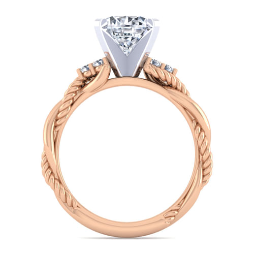 14K White-Rose Gold Twisted Round Diamond Engagement Ring