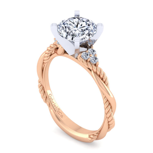 14K White-Rose Gold Twisted Round Diamond Engagement Ring