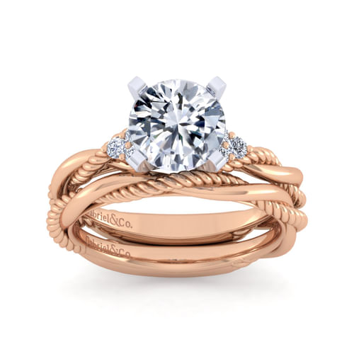 14K White-Rose Gold Twisted Round Diamond Engagement Ring