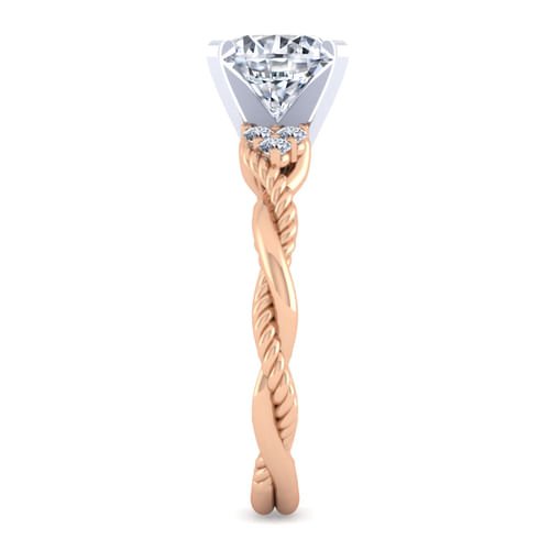 14K White-Rose Gold Twisted Round Diamond Engagement Ring