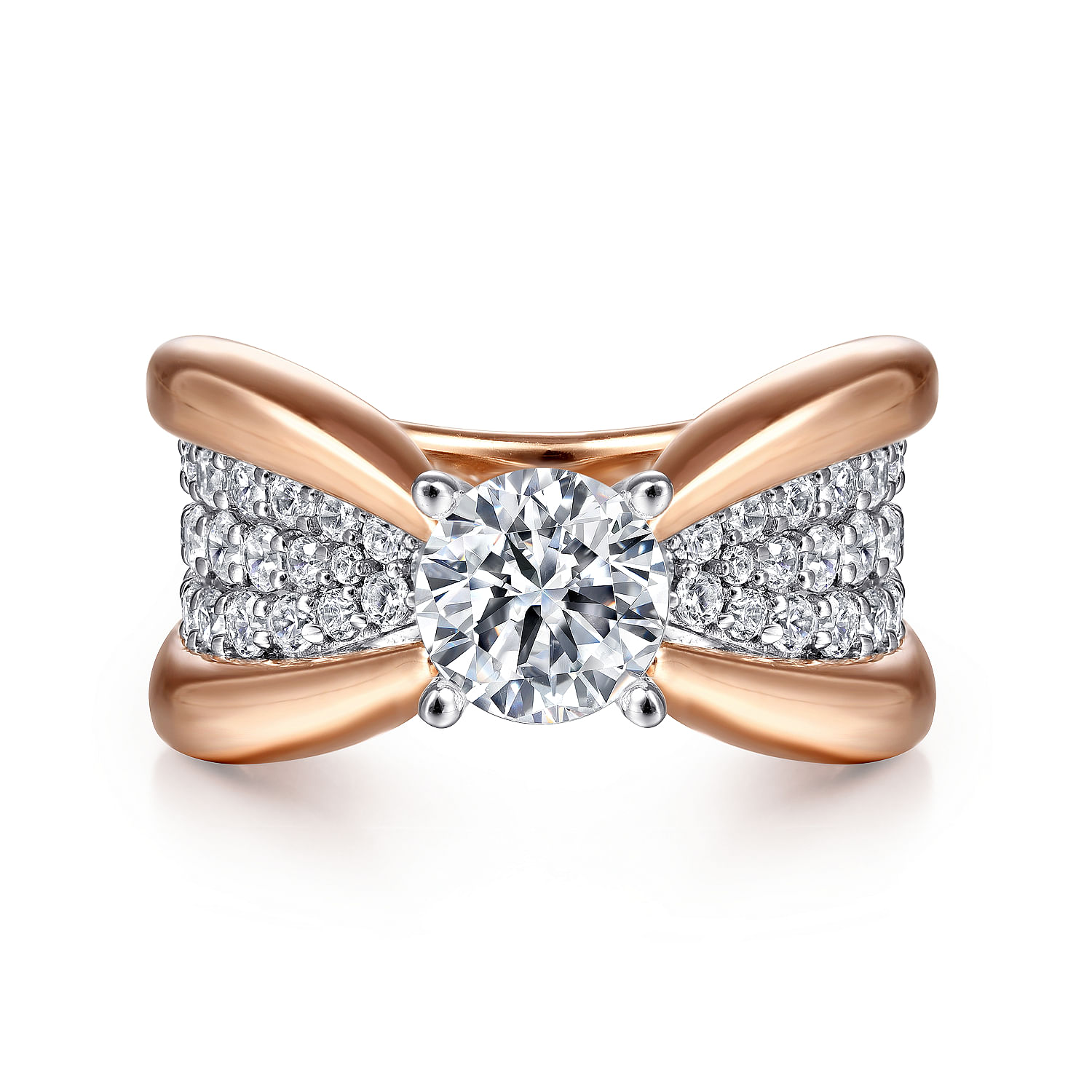 Gabriel - 14K White-Rose Gold Wide Band Round Diamond Engagement Ring