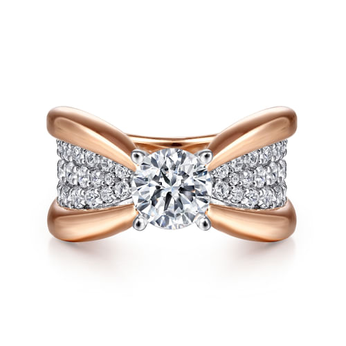 14K White-Rose Gold Wide Band Round Diamond Engagement Ring