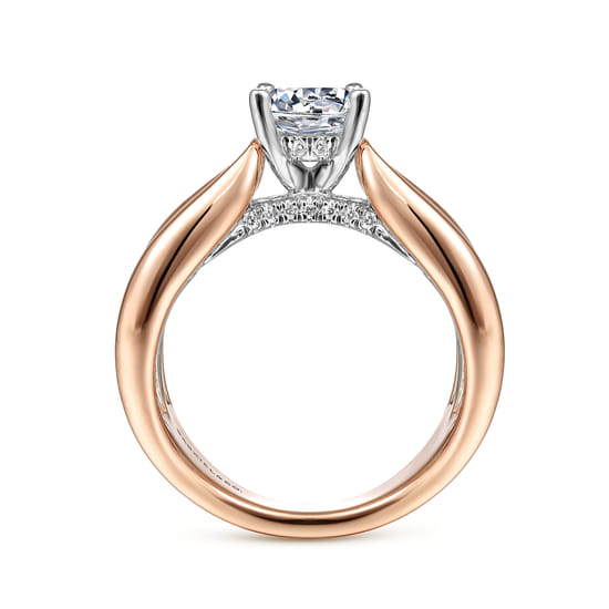 14K White-Rose Gold Wide Band Round Diamond Engagement Ring angle 2 14K White-Rose Gold Wide Band Round Diamond Engagement Ring angle 2