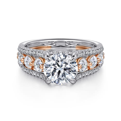 14K White-Rose Gold Wide Band Round Diamond Engagement Ring