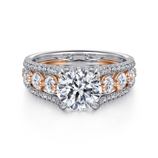 Gabriel - 14K White-Rose Gold Wide Band Round Diamond Engagement Ring