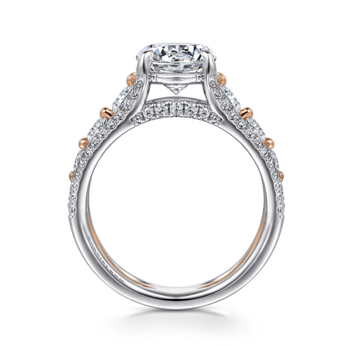 14K White-Rose Gold Wide Band Round Diamond Engagement Ring