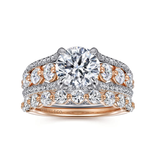 14K White-Rose Gold Wide Band Round Diamond Engagement Ring