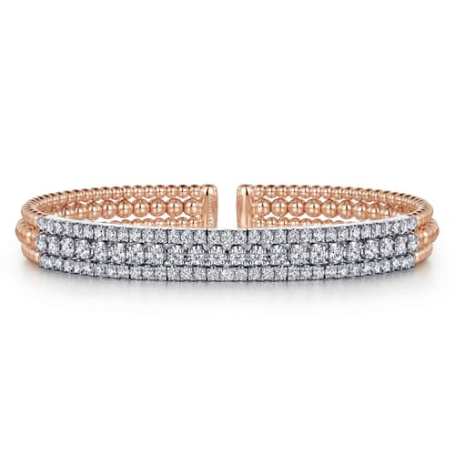 14K White-Rose Gold Wide Bujukan Diamond Cuff Bracelet