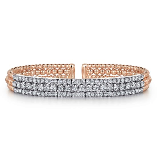 14K White-Rose Gold Wide Bujukan Diamond Cuff Bracelet