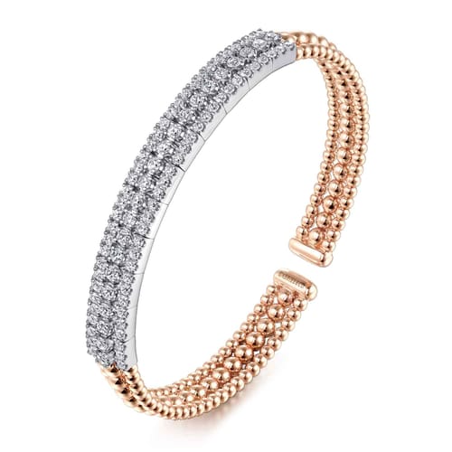 14K White-Rose Gold Wide Bujukan Diamond Cuff Bracelet