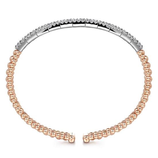 14K White-Rose Gold Wide Bujukan Diamond Cuff Bracelet angle 3