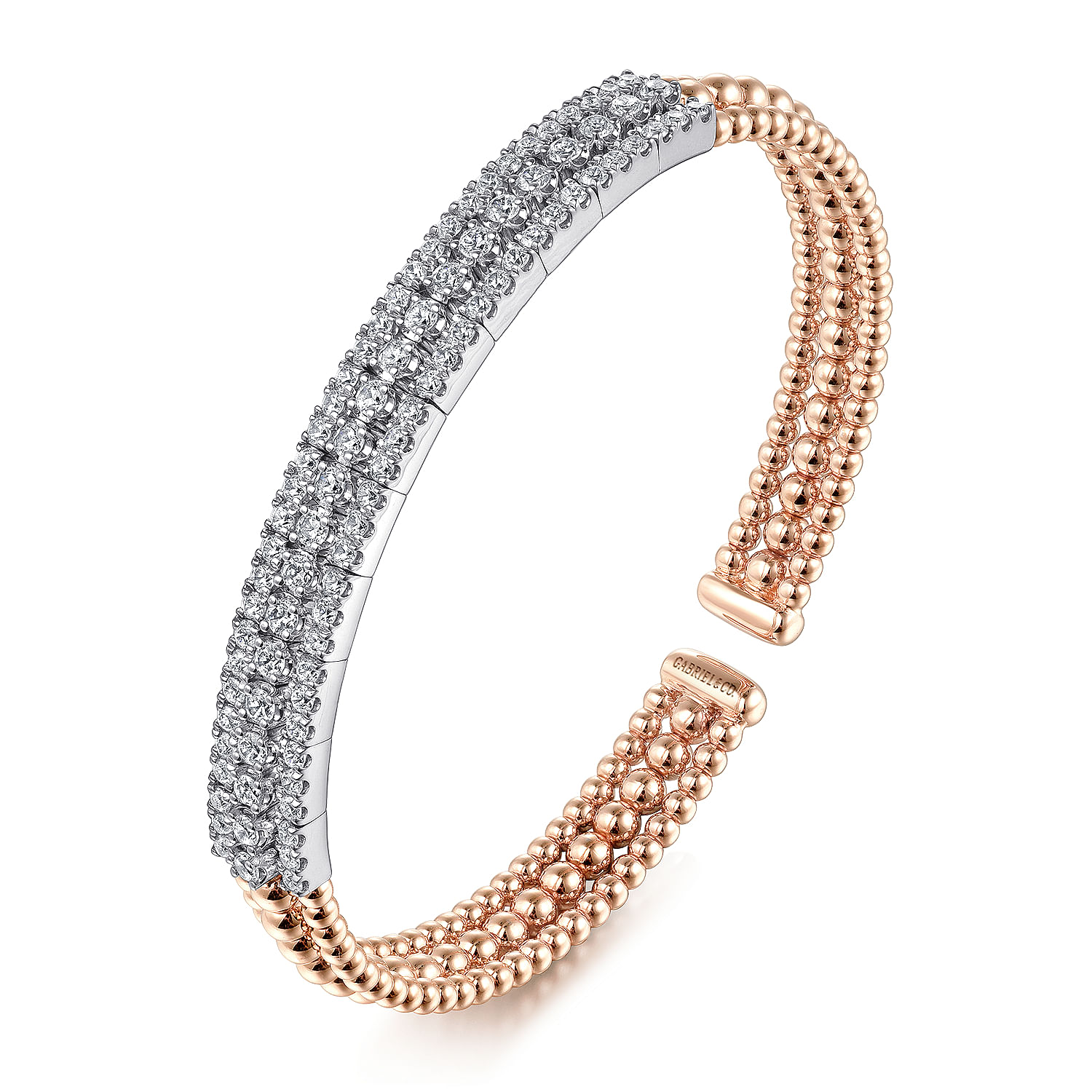 14K White-Rose Gold Wide Bujukan Diamond Cuff Bracelet