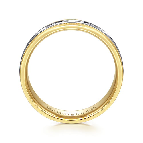 14K White-Yellow 6mm - Engraved Men's Wedding Band in Satin Finish