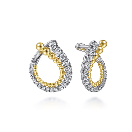 14K White-Yellow Bujukan Gold 20mm Diamond Bypass Hoop Earrings