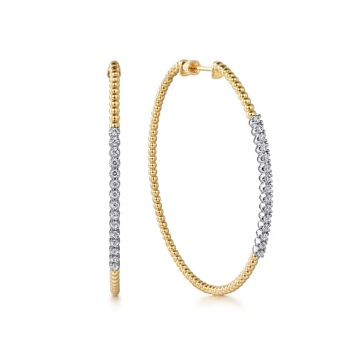 14K White-Yellow Gold  60mm Bujukan Diamond Hoop Earrings