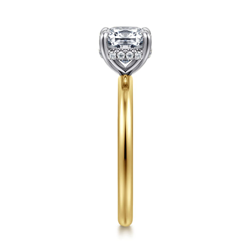 14K White-Yellow Gold  Cushion Diamond Engagement Ring