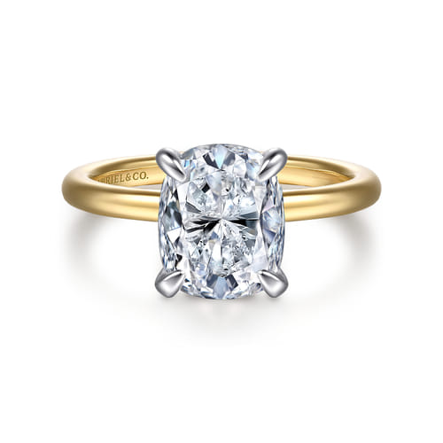 14K White-Yellow Gold  Elongated Cushion Diamond Engagement Ring