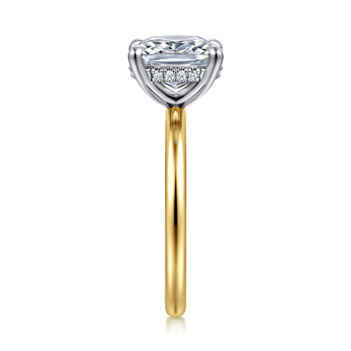 14K White-Yellow Gold  Elongated Cushion Diamond Engagement Ring